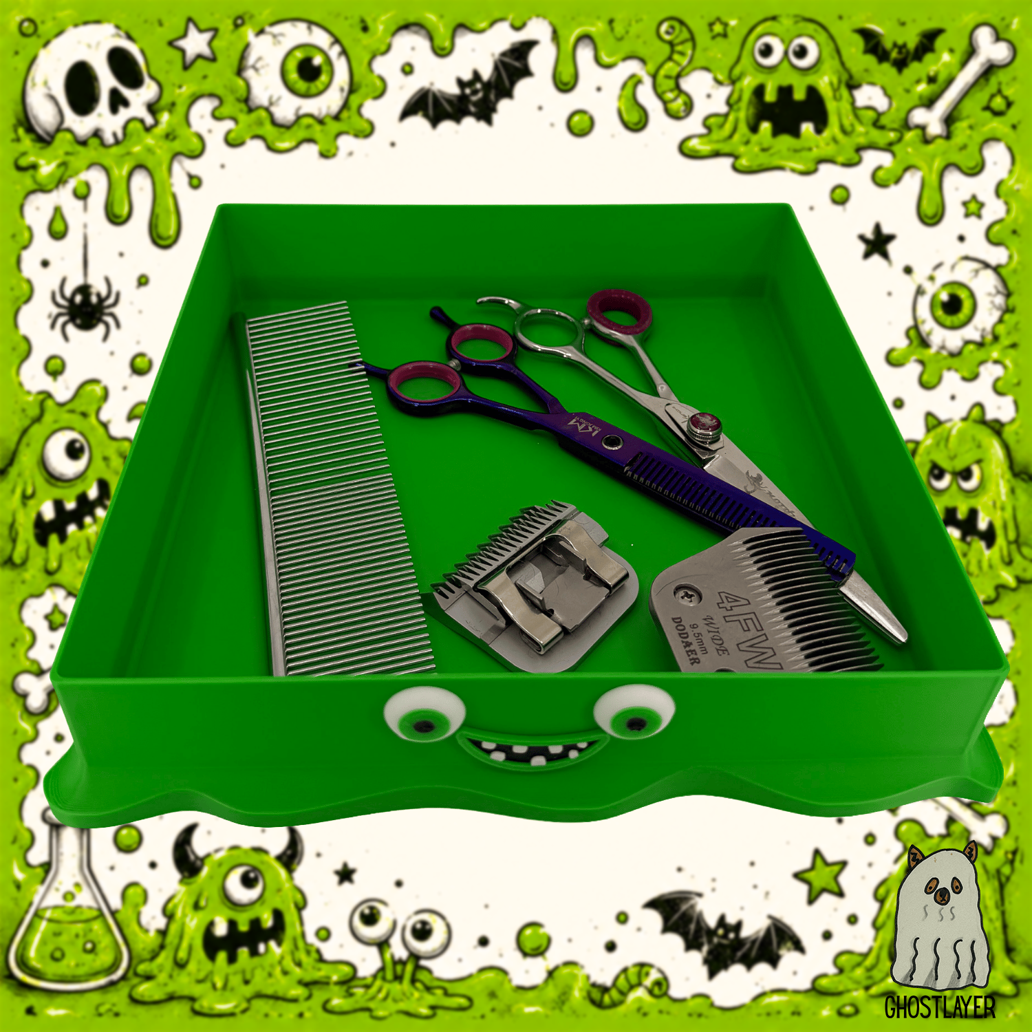 The Goo Monster Lagoon - Large Lay Flat Dog Grooming Comb, Scissor and Accessories Tray