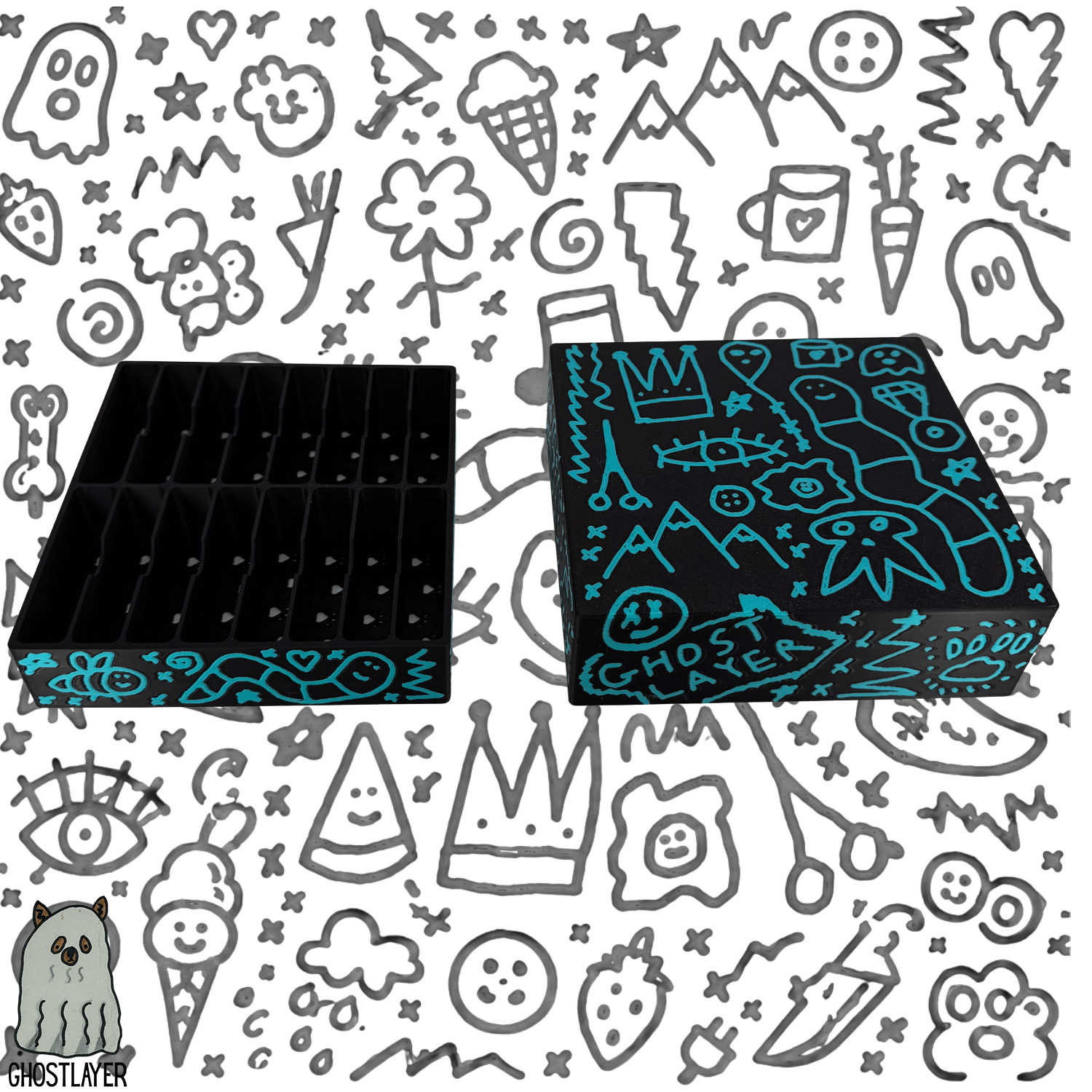 *Ghost Graffiti* Dog Grooming *Wide* Size Clipper Blade Holder with lid | up to 16 |