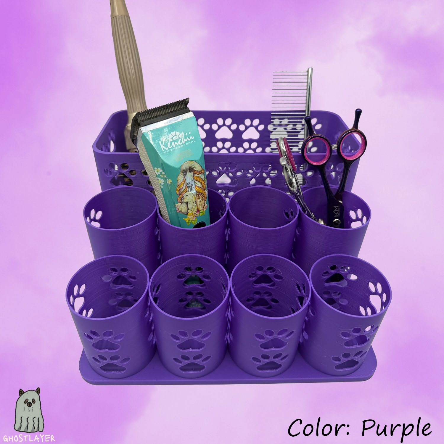 Tube City *Medium* With Brush Holder-- Dog Grooming Brush, Clipper, Shear or All Around holder. Eight 2 inch tubes with Base/Brush Holder.