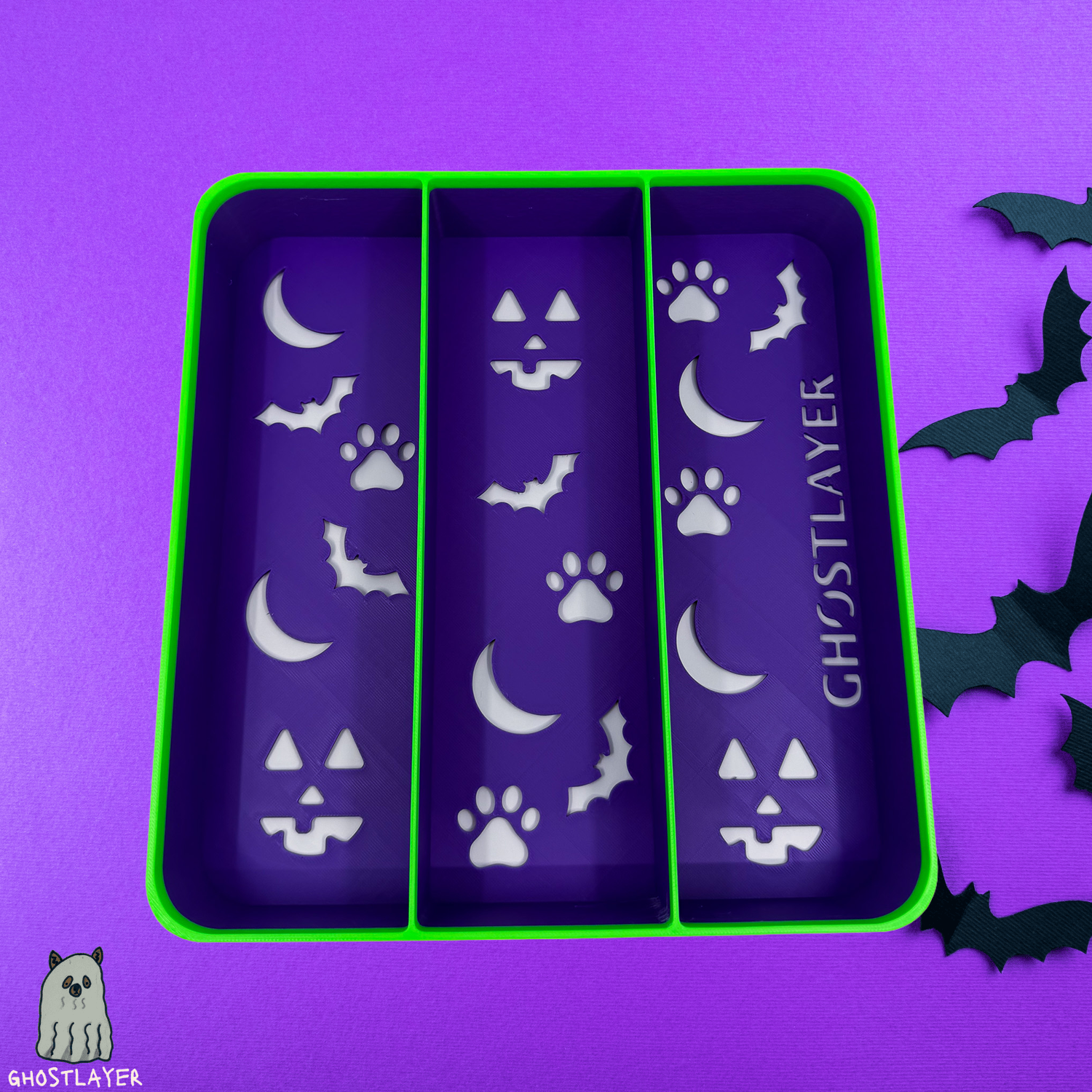 The Havanese Three Tray *Halloween-Ghastly Green and Purple*- Lay Flat Dog Grooming Comb, Scissor and Accessories Holder |