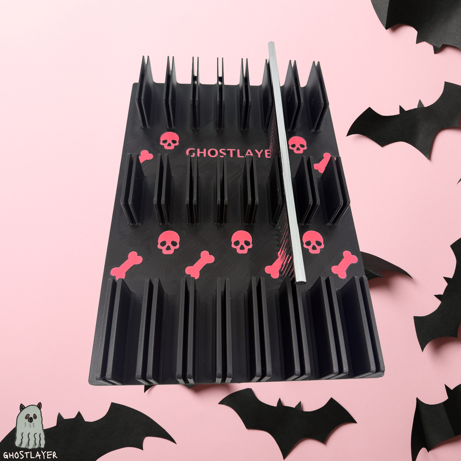 Drawerganizer *Halloween* Combs Low Profile Grooming Comb Toolbox Drawer Organizer- Holds 8 Combs *Gothic Black and Pink*