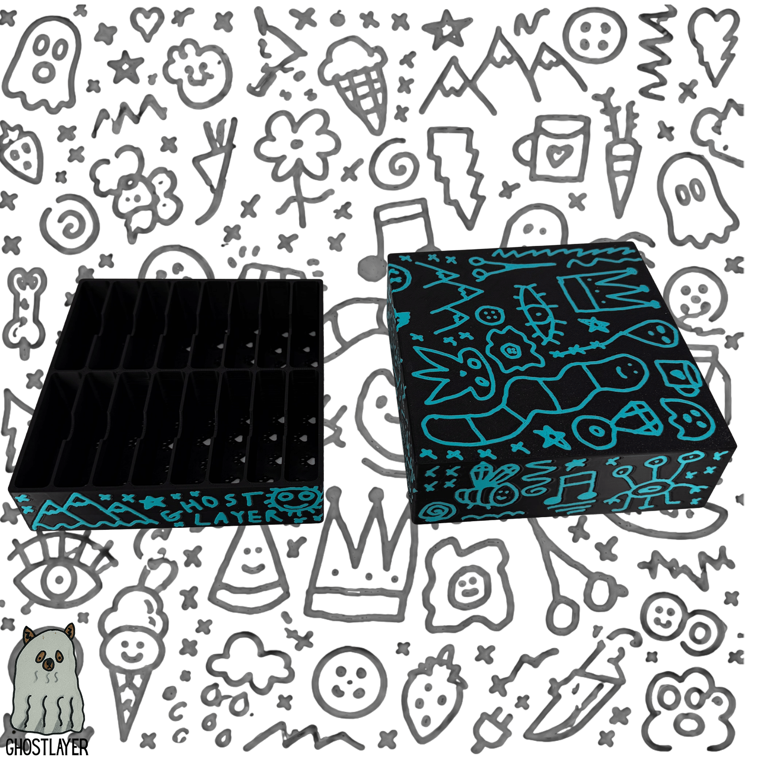 *Ghost Graffiti* Dog Grooming *Wide* Size Clipper Blade Holder with lid | up to 16 |