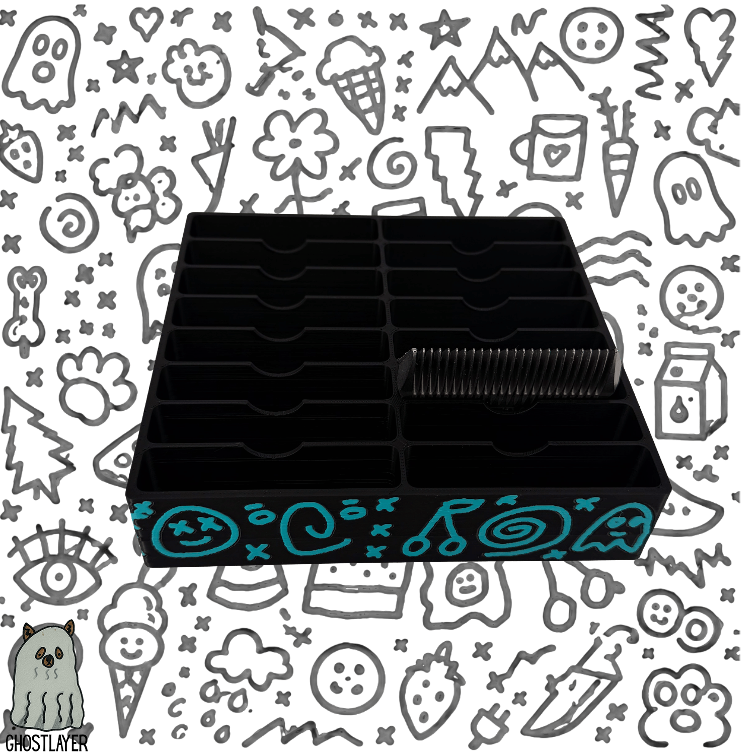 *Ghost Graffiti* Dog Grooming *Wide* Size Clipper Blade Holder with lid | up to 16 |