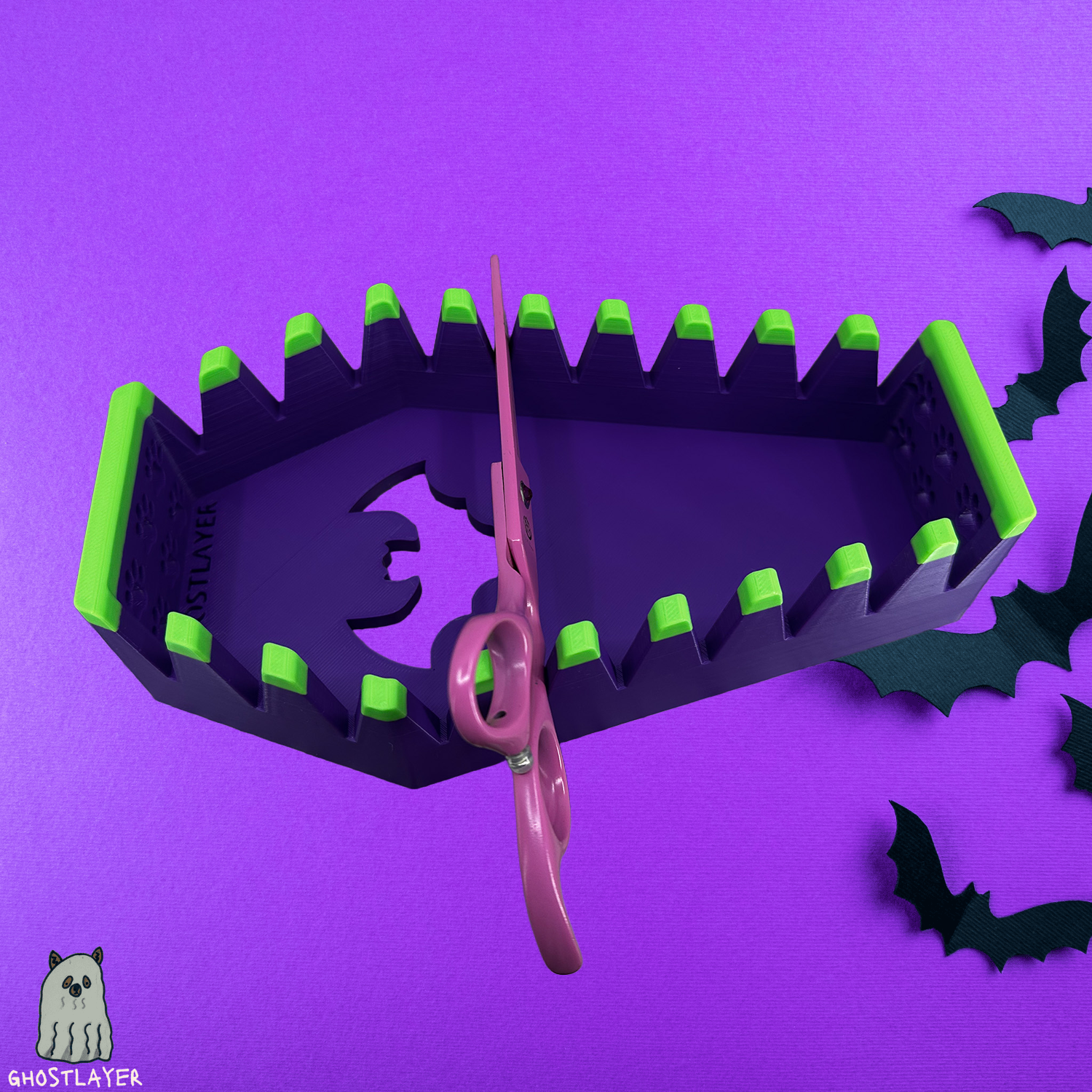 The Coffin Chihuahua *Halloween-Ghastly Green and Purple* - Dog Grooming Scissor Holder— Up to 10 pairs, Simple organizer |