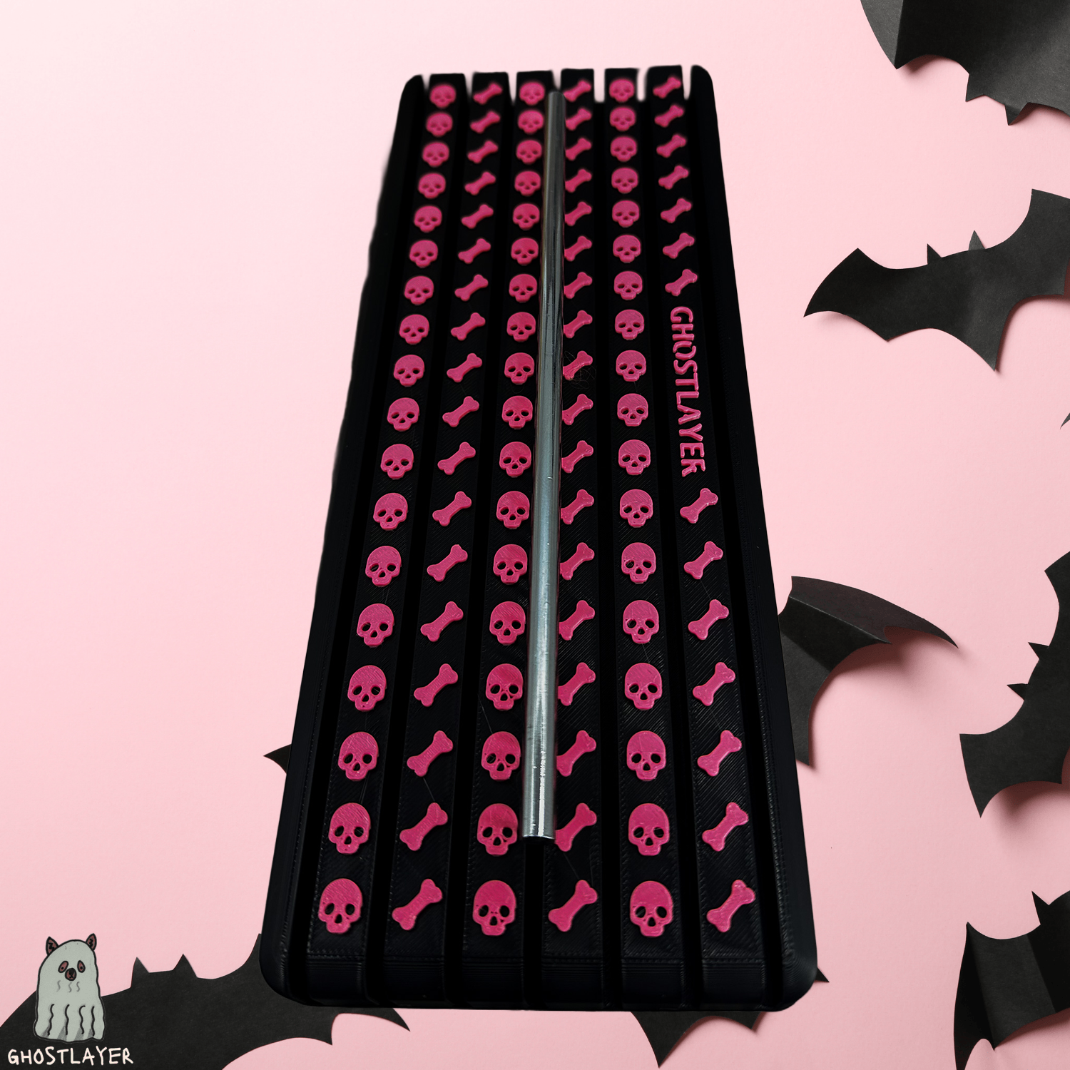 The Mini Greyhound - *Gothic Black and Pink* Lay Flat Dog Grooming Steel "Greyhound" Comb Holder | Holds 7 |