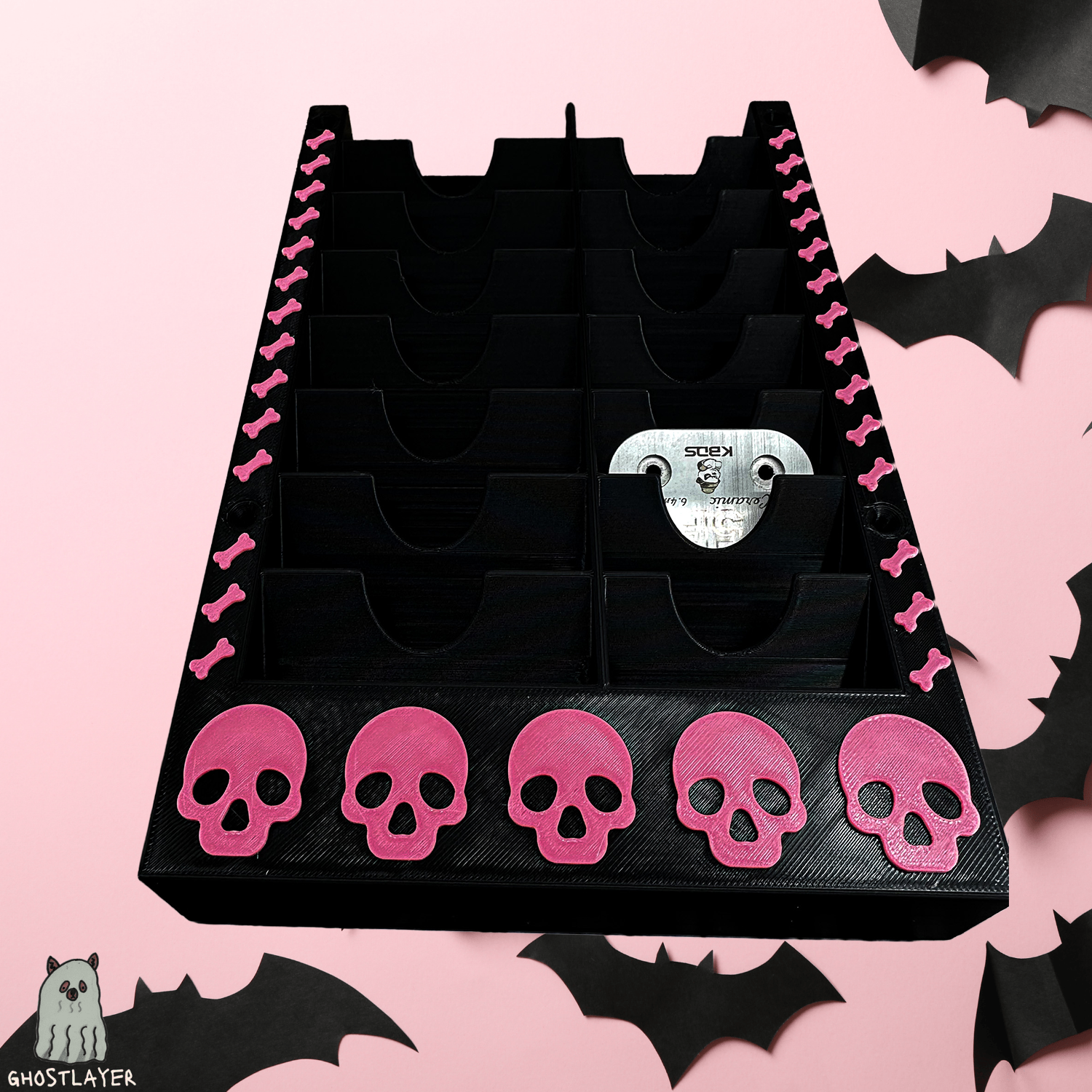 The Bloodhound - *Gothic Black and Pink* Wall Mountable Dog Grooming Standard/Wide Size Clipper Blade Holder | 8 Standard/Wide