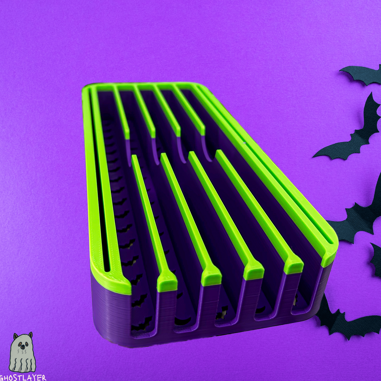 The Mini Sarabi V2 - *Halloween-Ghastly Green and Purple* Lay Flat Dog Grooming Scissor Holder | Holds 5 Scissors 2 Combs |