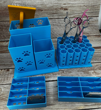 Dog Grooming Starter Kit | Medium Size Brush Holder | 20 Vertical Shear Holder | 8 Wide Blade Holder | 8 Standard Blade Holder | Light Blue